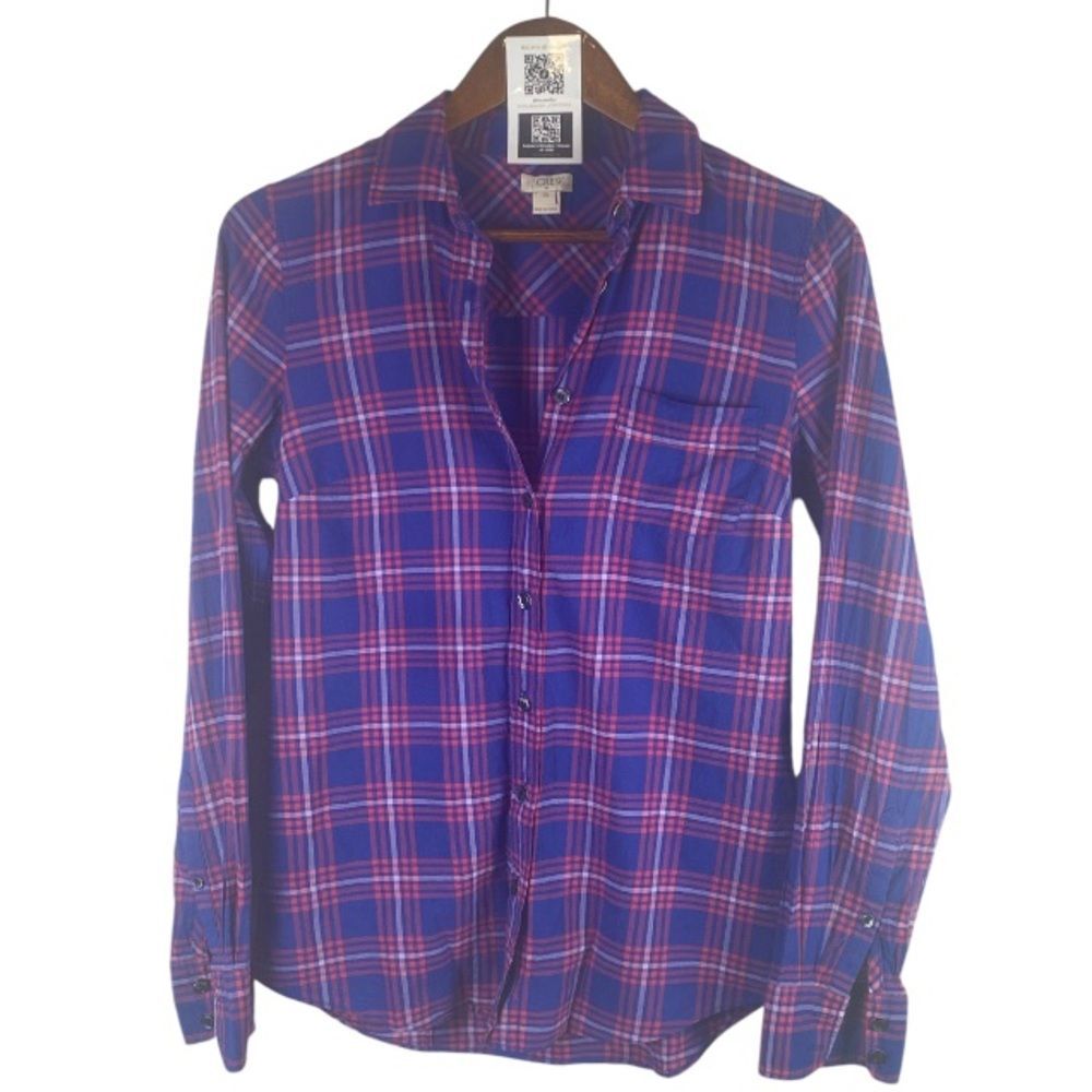 JCrew navy red white plaid button up //  XS